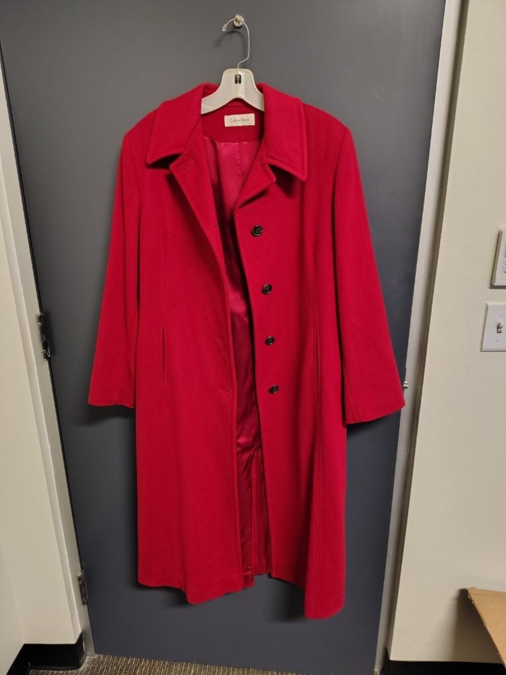 Vintage Calvin Klein Women’s Red Wool Long Coat Size 14 Made in USA